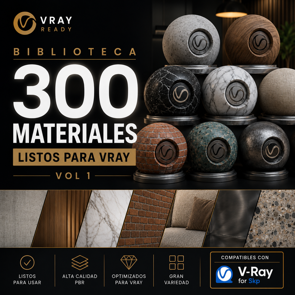 BIBLIOTECA DE 300 MATERIALES PARA V-RAY | VOL. 1 (Acceso Anticipado)