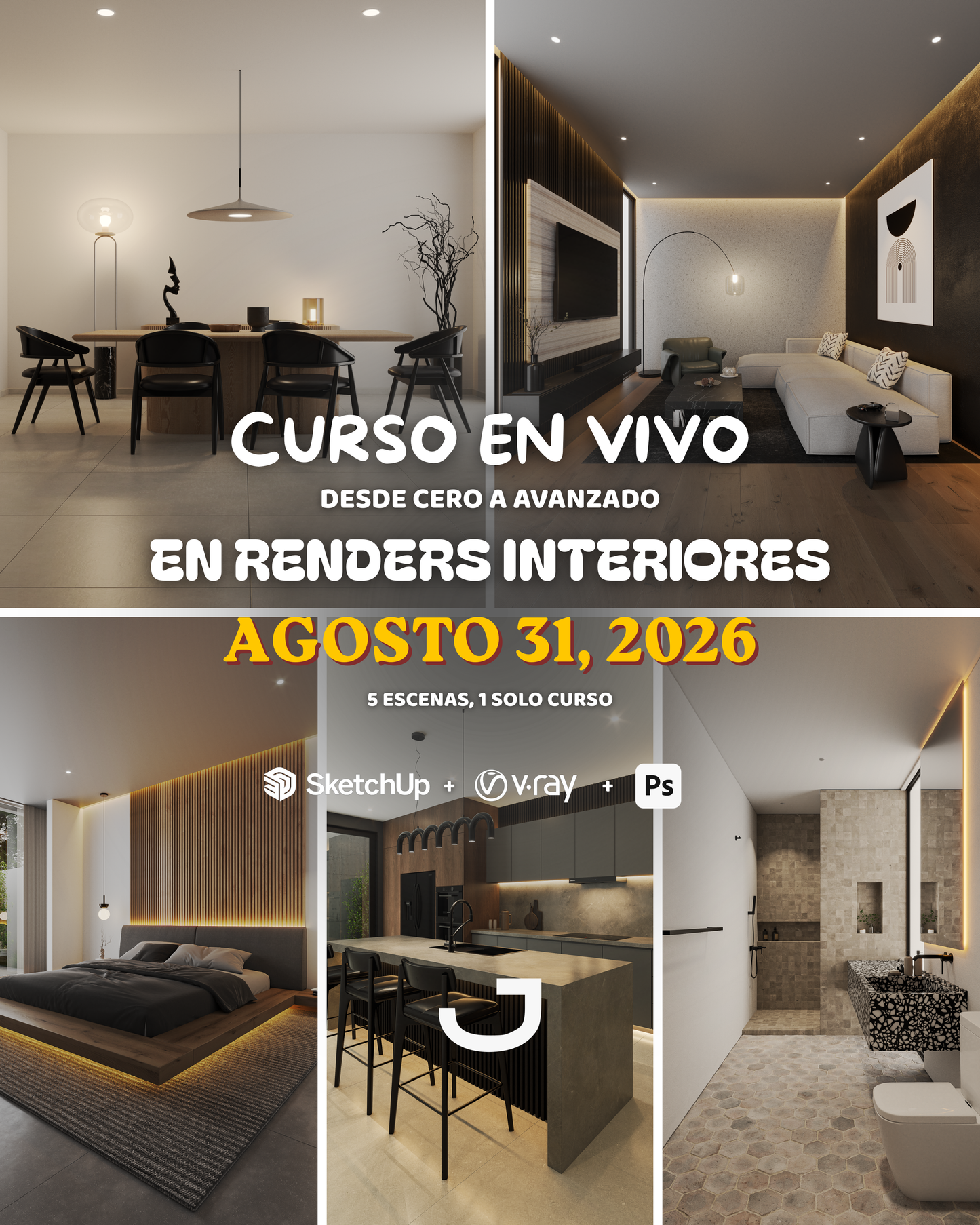 Curso Cero a Avanzado | Renders de Interiores con SketchUp + V-Ray + Photoshop | En Vivo